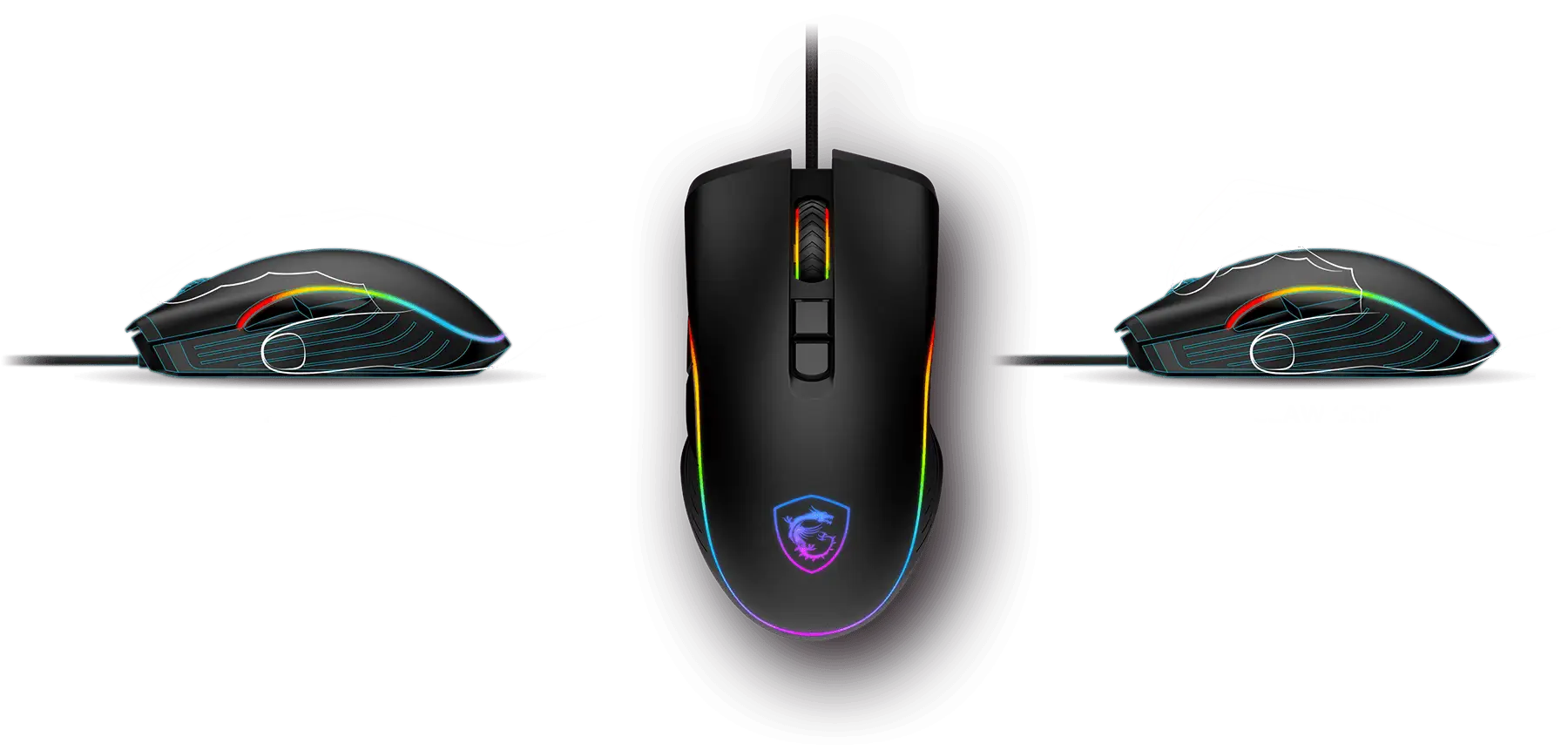 Souris MSI au design symétrique adaptée aux gauchers et droitiers avec support des prises Palm et Claw Grip chez FlowUP