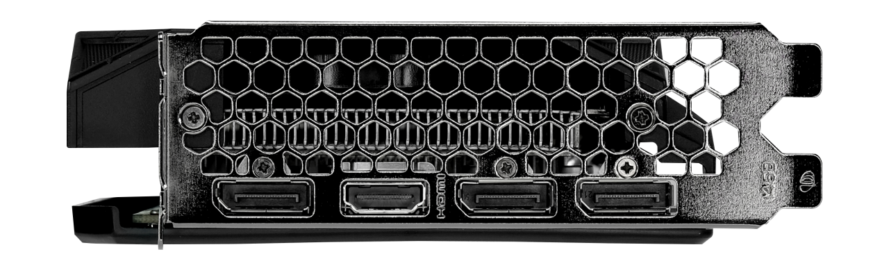 Arrière carte graphique NVIDIA GeForce RTX 5060 avec ports HDMI et DisplayPort, connectique vidéo haute performance pour PC gamer FlowUP