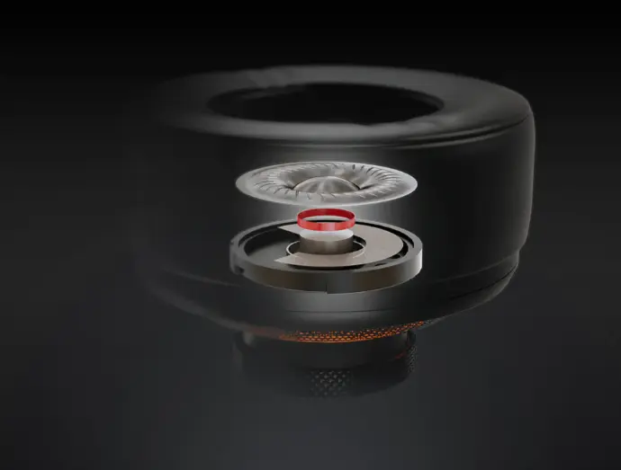 Composants internes du casque Cougar Immersa Ti montrant le diaphragme en titane de 40 mm pour un son stéréo chez FlowUP