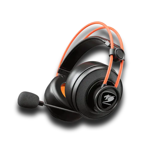 Casque gaming Cougar Immersa Ti EX au design noir et orange avec microphone "True Fidelity" et structure flexible chez FlowUP