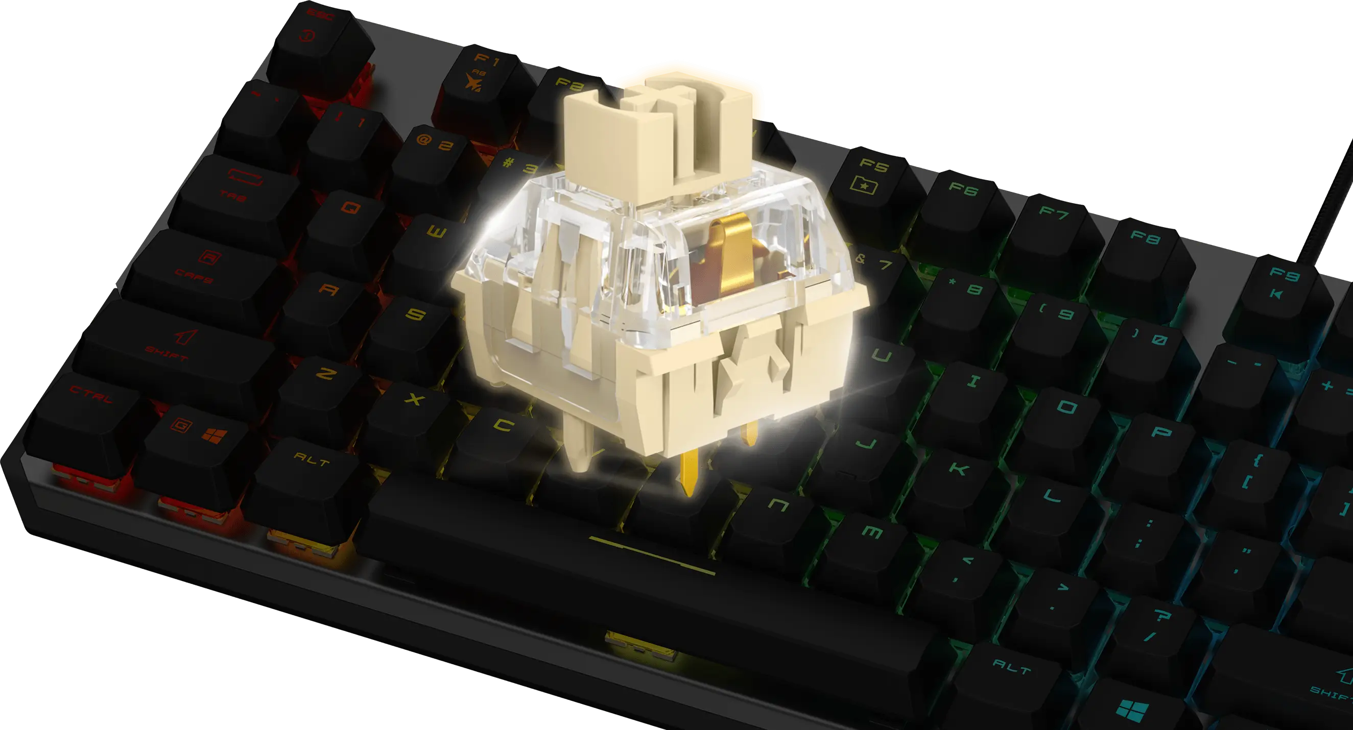 Switch tactile Kailh Midnight Pro Silent du clavier MSI Strike 600 offrant une frappe mécanique ultra-silencieuse sous 35 dB chez FlowUP