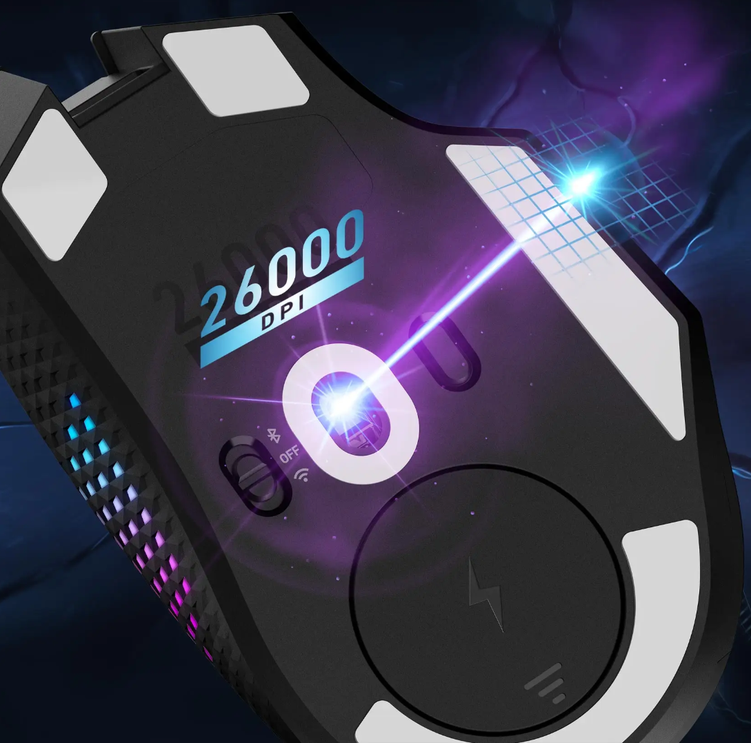 Capteur optique PixArt PAW-3395 de la souris MSI Versa Pro Wireless offrant 26 000 DPI et des niveaux de résolution réglables chez FlowUP