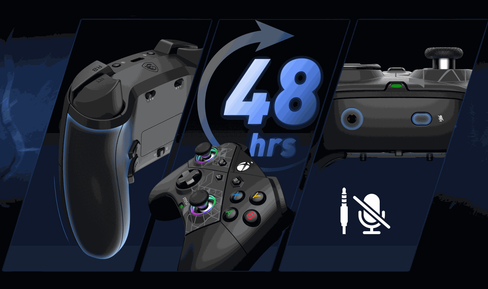 Autonomie de 48 heures, système de vibration, le port jack 3,5 mm avec bouton mute et les gâchettes de la manette MSI Force Pro W chez FlowUP