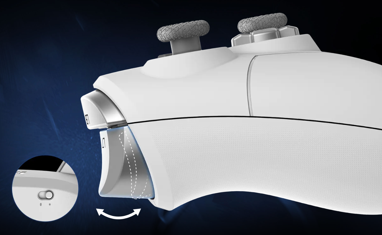 Gâchettes magnétiques à effet Hall de la manette MSI Force GC300W White avec deux niveaux de course réglables pour une précision adaptative chez FlowUP