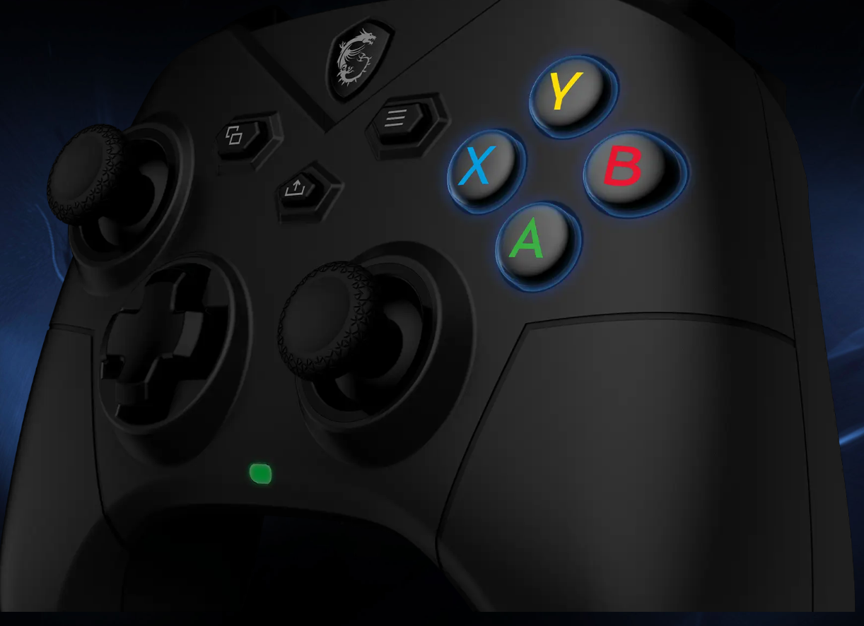 Boutons haute performance de la manette MSI Force GC300W noire, conçus pour des millions de clics avec un retour tactile précis chez FlowUP