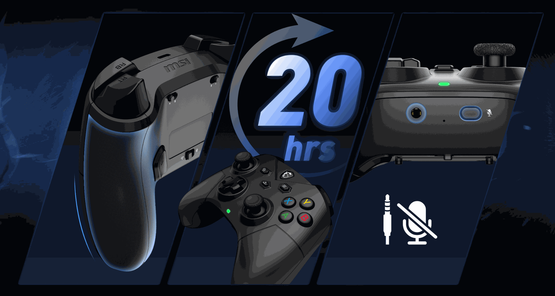 Fonctionnalités de la manette MSI Force GC300W White : vibrations immersives, autonomie de 20h et contrôle audio avec mute direct chez FlowUP