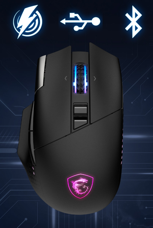 Triple connectivité de la souris MSI Versa Pro Wireless : MSI SWIFTSPEED 2.4G, Bluetooth 5.3 et USB 2.0 chez FlowUP