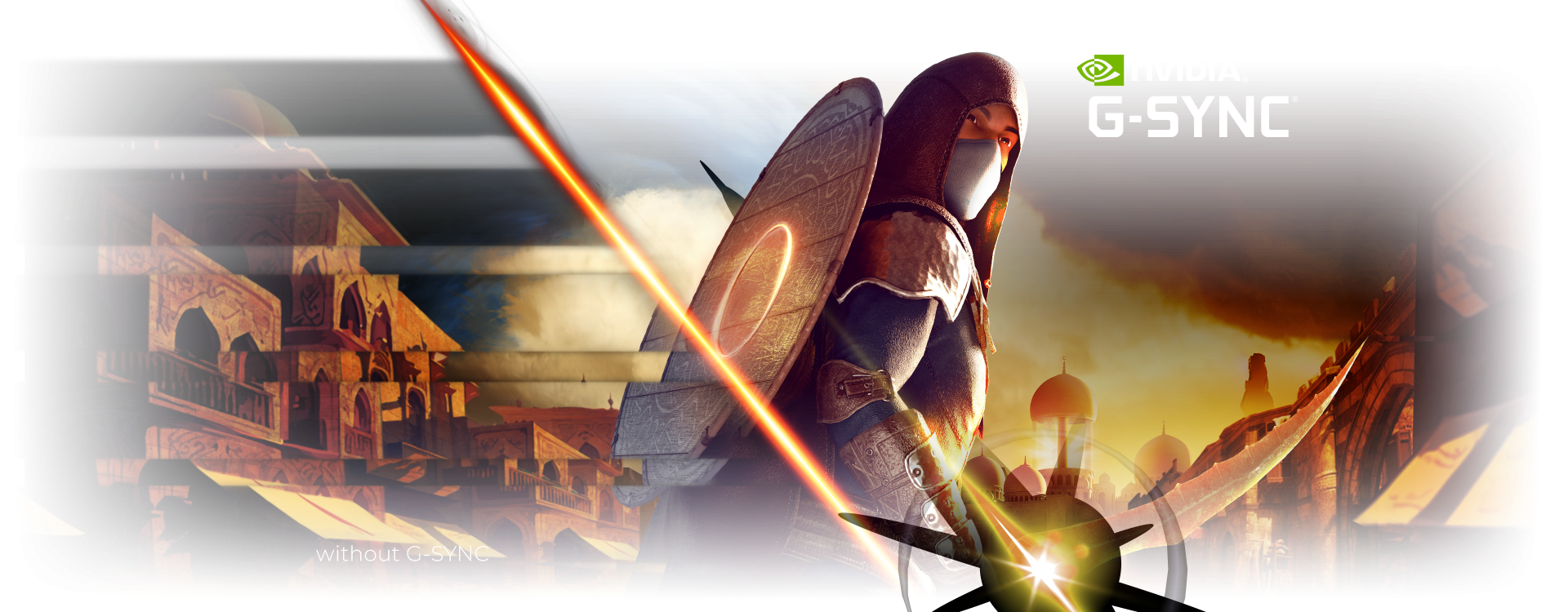 Comparaison de la fluidité d'affichage entre les modes sans G-Sync et G-Sync Compatible montrant l'élimination des déchirures d'image pour le moniteur AOC U27G4R chez FlowUP