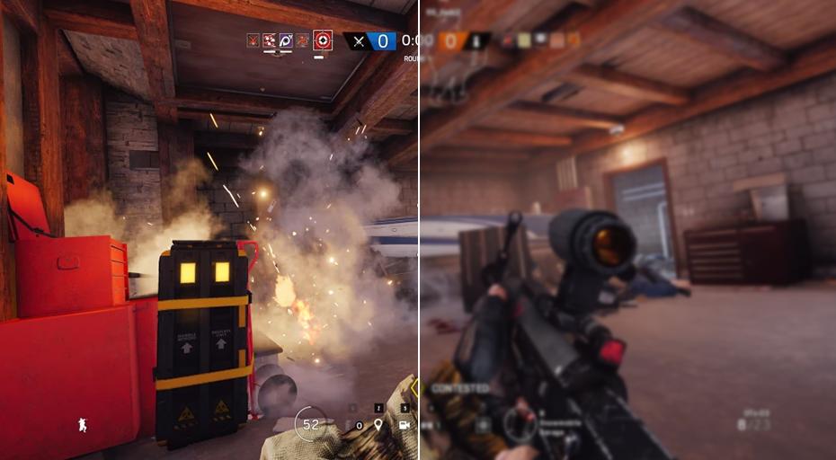 Comparaison visuelle de la netteté d'un jeu de tir avec une dalle Super Speed IPS et un temps de réponse de 1 ms chez FlowUP