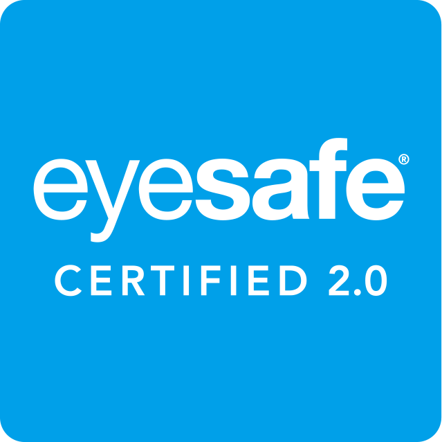 Logo bleu Eyesafe Certified 2.0 garantissant une réduction de la lumière bleue sans altérer les couleurs sur l'écran GIGABYTE chez FlowUP