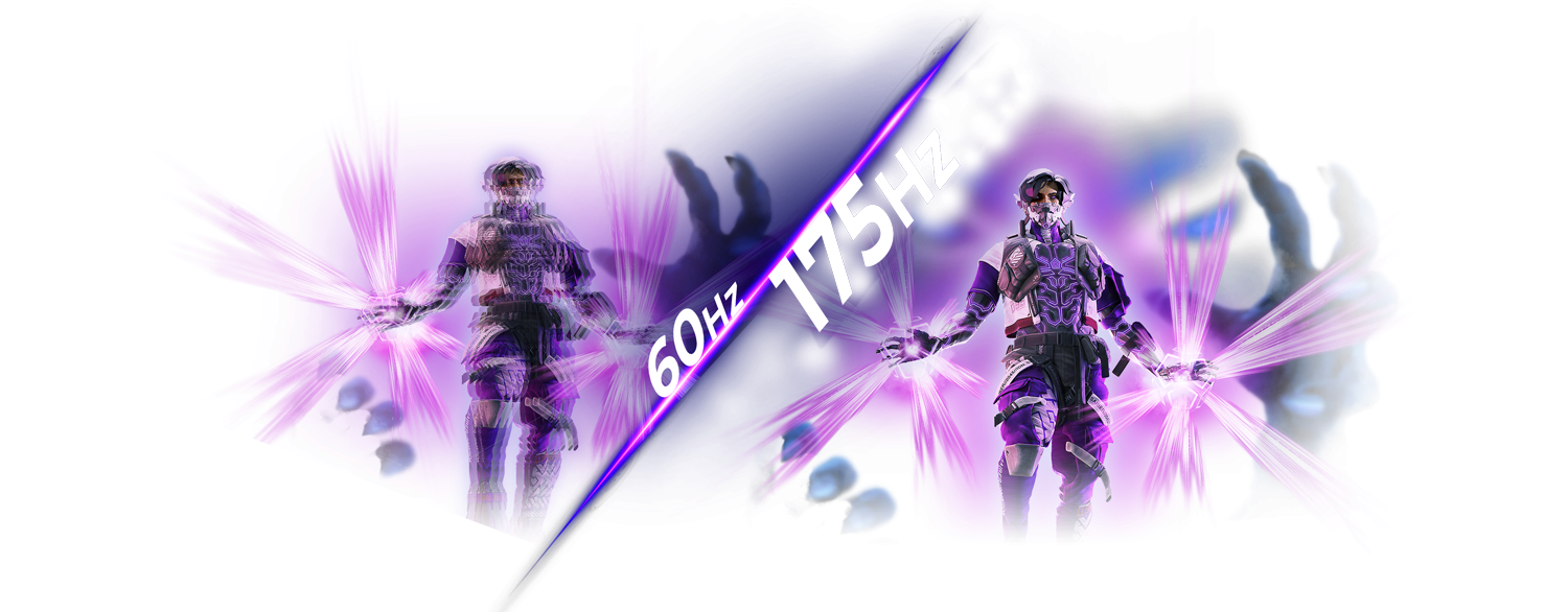 Illustration de la fluidité de mouvement avec un taux de rafraîchissement de 175 Hz comparé à 60 Hz pour une expérience de jeu ultra-réactive sur le moniteur AGON PRO chez FlowUP