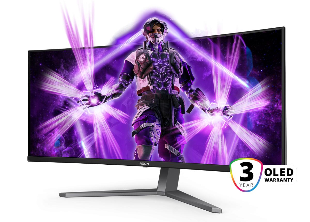 Illustration des avantages de la dalle QD-OLED, combinant noirs profonds et luminosité intense pour un rendu réaliste, sur le moniteur AGON PRO chez FlowUP