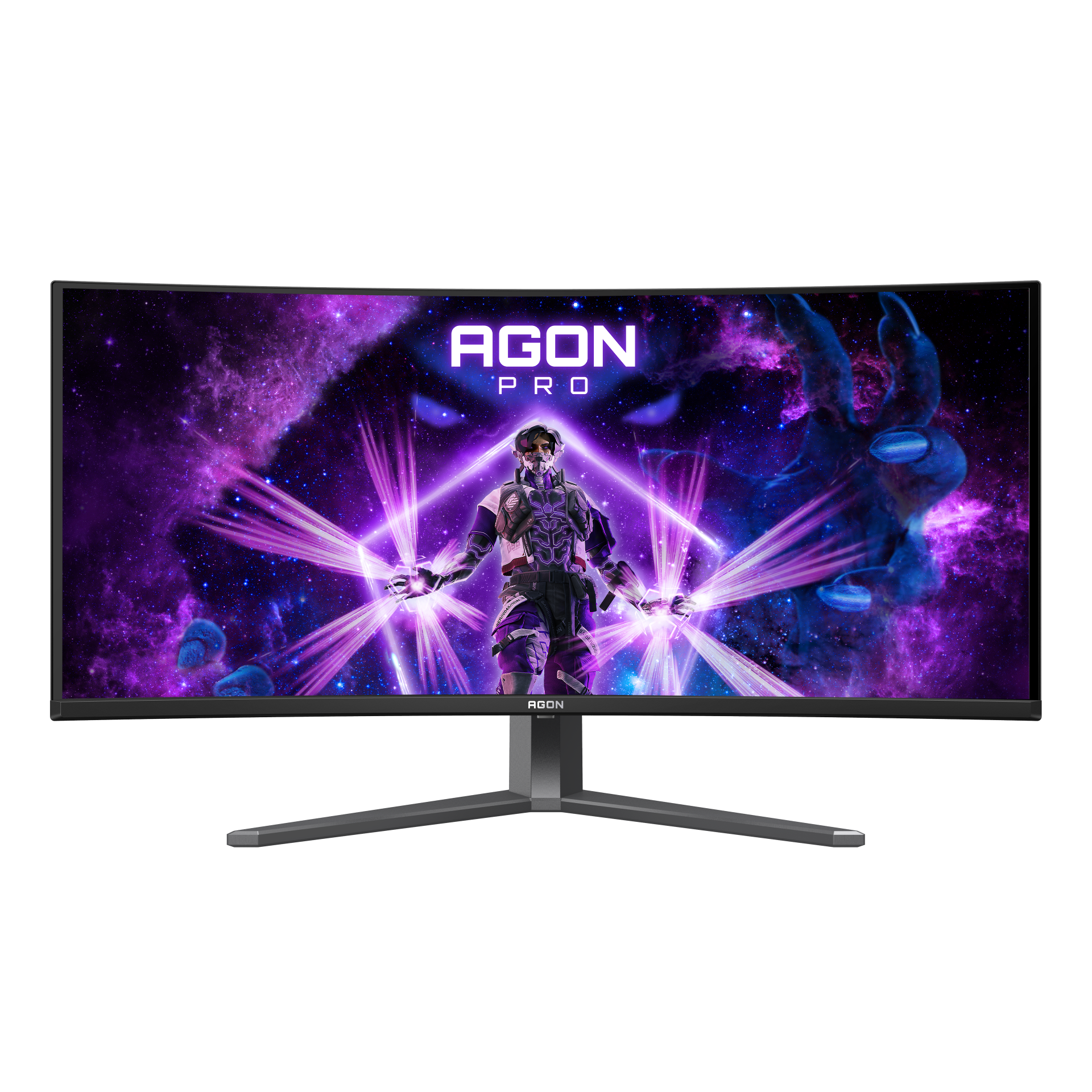 Illustration des caractéristiques techniques du moniteur AGON PRO AG346UCD, incluant la dalle QD-OLED, le taux de rafraîchissement de 175 Hz et la certification VESA HDR TB400 chez FlowUP