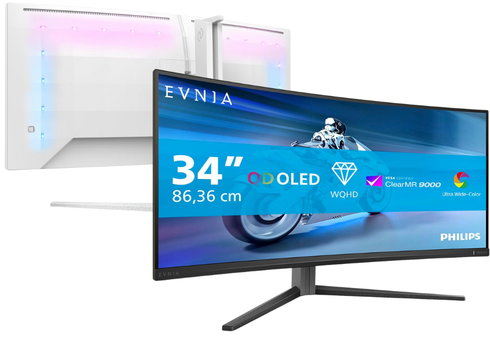 Écran gaming Philips Evnia 34 pouces QD OLED 180Hz à 390Hz QHD 4K pour PC gamer haute performance