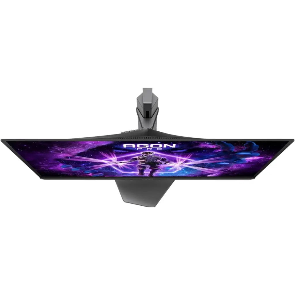 Vue de face de l'écran PC gamer plat AOC AGON PRO AG276QZD2 27 pouces avec son pied ergonomique et dalle QD-OLED pour setup FlowUP