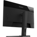 Vue arrière de trois-quarts de l'écran PC gamer plat Gigabyte M32UP montrant son pied ergonomique et son design sobre pour setup FlowUP