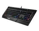 Vue de trois quarts clavier gaming MSI Vigor GK20 FR noir avec touches AZERTY et rétroéclairage RGB arc-en-ciel pour setup PC FlowUP