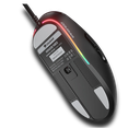 Vue de dessous de la souris gaming Cougar Minos NEO noire avec éclairage RGB pour PC gamer sur FlowUP