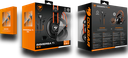 Vue des boîtes d'emballage du pack 2-en-1 casque et écouteurs gaming Cougar Immersa Ti EX aux couleurs orange et noir FlowUP