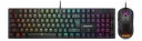 Vue de face ensemble clavier souris gamer Cougar Combat noir avec rétroéclairage LED RGB et capteur optique 8000 DPI FlowUP
