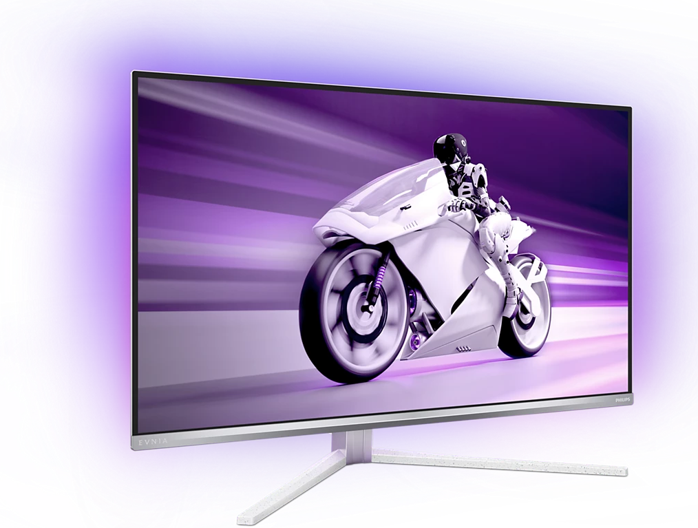 Écran PC gamer Philips Evnia 32 pouces QD OLED 4K UHD 240Hz design blanc premium pour setup gaming haute performance