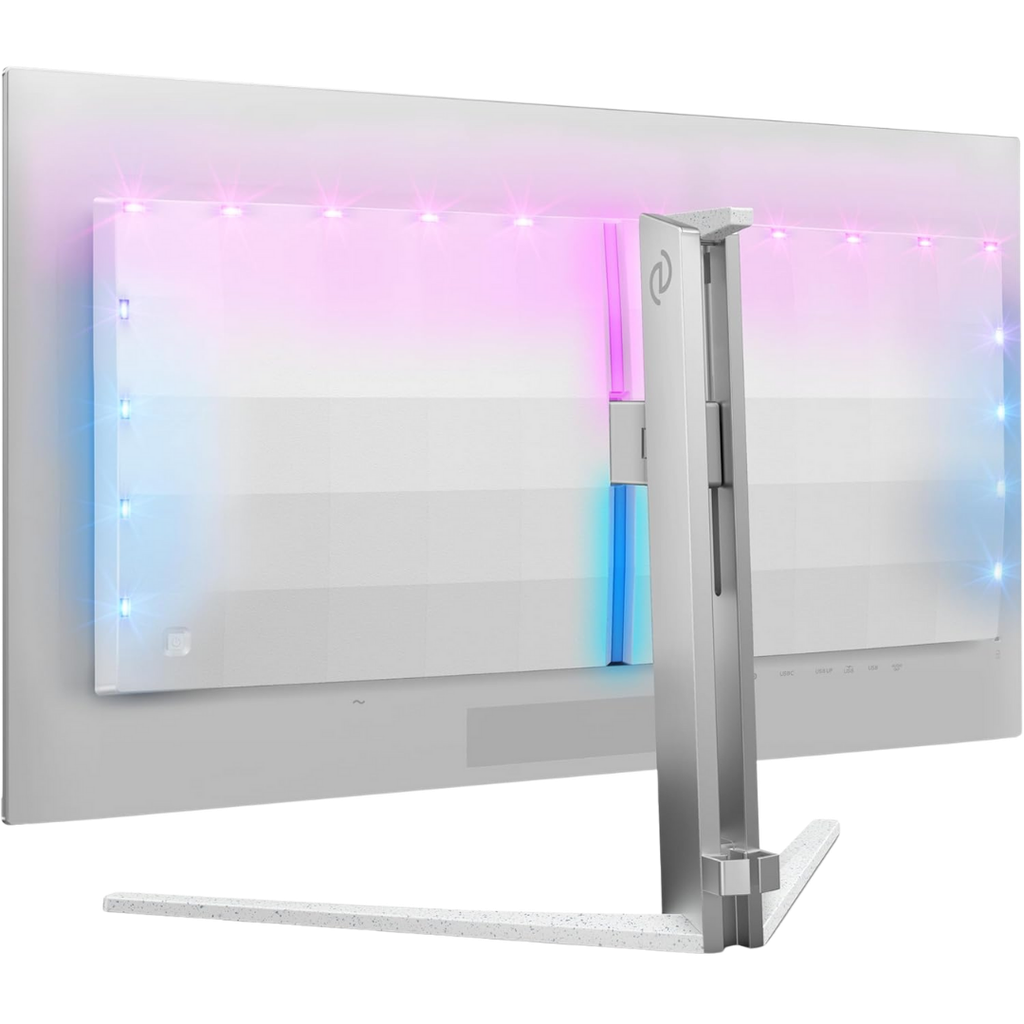 Arrière écran PC gamer Philips Evnia 32 pouces QD OLED 4K 240Hz avec éclairage Ambiglow RGB design blanc premium