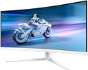 Vue de face de l'écran PC gamer incurvé PHILIPS EVNIA 34 pouces blanc avec résolution UWQHD et taux de rafraîchissement 180Hz pour FlowUP