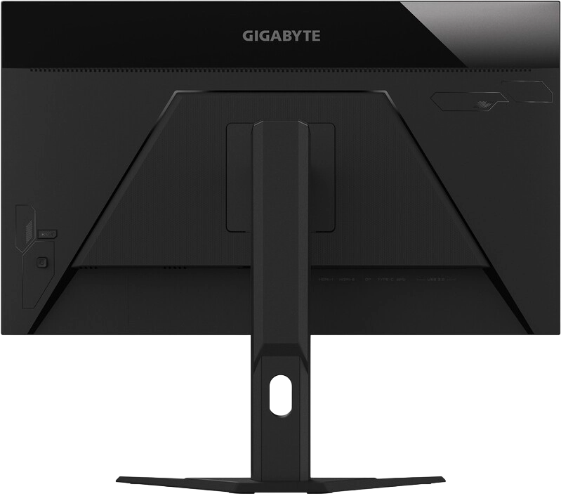 Vue arrière complète de l'écran PC gamer GIGABYTE M27UA 27 pouces UHD 4K avec pied ergonomique pour setup FlowUP