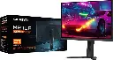 Vue de l'écran PC gamer GIGABYTE M27UA 27 pouces UHD 4K à côté de sa boîte d'emballage d'origine pour FlowUP