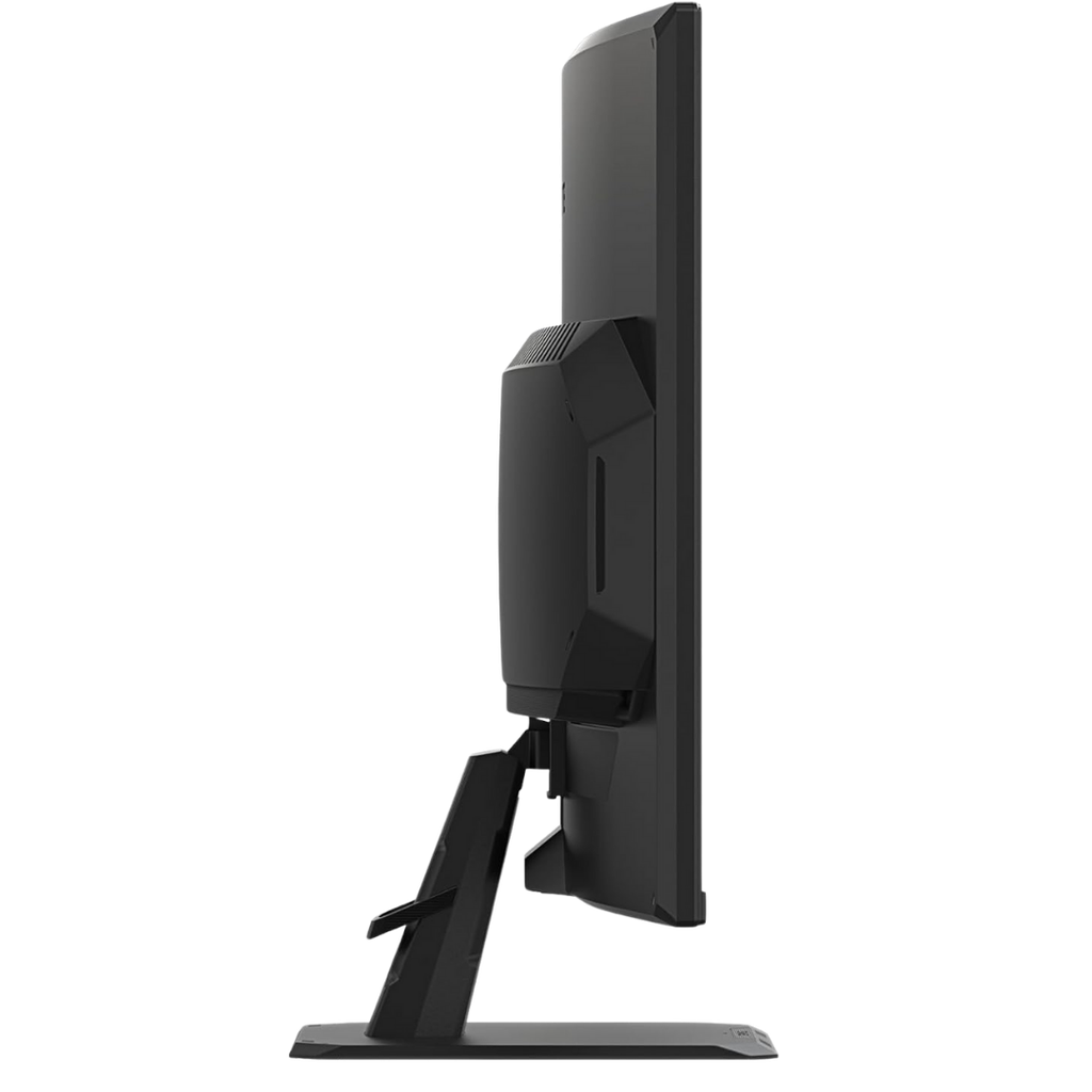 Vue de profil de l'écran PC gamer incurvé GIGABYTE GS32QCA avec design ergonomique et pied robuste pour setup gaming FlowUP
