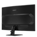 Vue arrière de l'écran PC gamer incurvé GIGABYTE GS32QCA avec système de gestion des câbles et logo pour setup gaming FlowUP