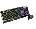 Vue de trois quarts ensemble clavier souris MSI Vigor GK30 Combo FR noir avec éclairage RGB dynamique et touches AZERTY FlowUP