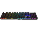 Vue de face clavier mécanique MSI Strike 600 Silent noir avec rétroéclairage LED RGB et molette de contrôle multimédia FlowUP