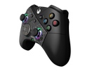 Vue de trois quarts manette gaming sans fil MSI Force Pro Wireless noire avec sticks analogiques RGB et design ergonomique FlowUP