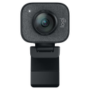 Vue de face webcam streaming Logitech StreamCam grise avec revêtement tissu et capteur haute définition 1080p 60fps FlowUP