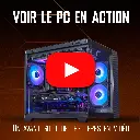 Vue d'ensemble interne du PC gamer Aqua mettant en avant sa carte graphique PNY GeForce RTX 5070 et ses six ventilateurs ARGB au cœur du boîtier FlowUP H600 Aquavision