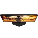 Vue de trois-quarts de l'écran PC gamer AOC 27 pouces affichant un guerrier de dos face à une cité antique sous un halo de lumière dorée