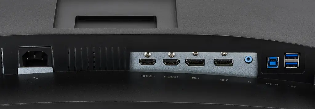 Vue rapprochée de la connectique de l'écran PC gamer incurvé IIyama GCB3480WQSU Red Eagle 34 pouces avec ports USB et HDMI pour FlowUP